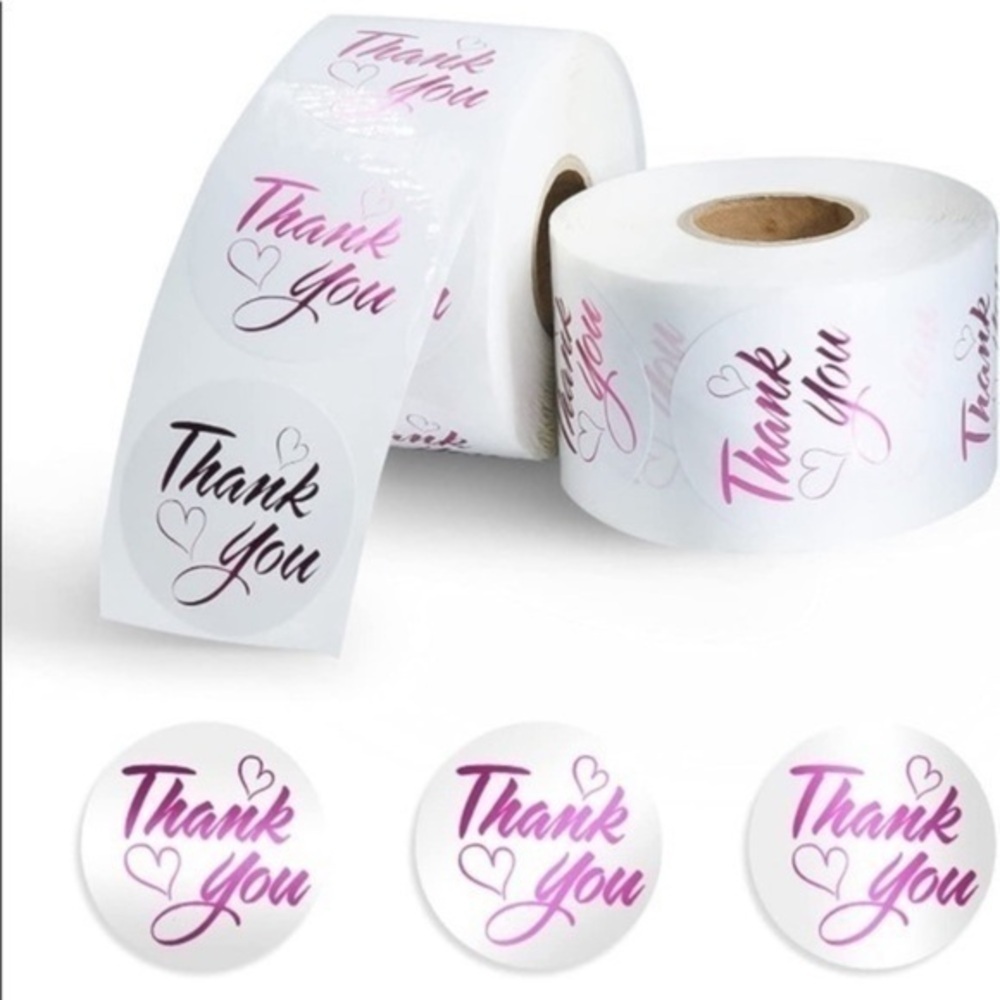 125- 1.5 inch Pink and Black Thank You Stickers​